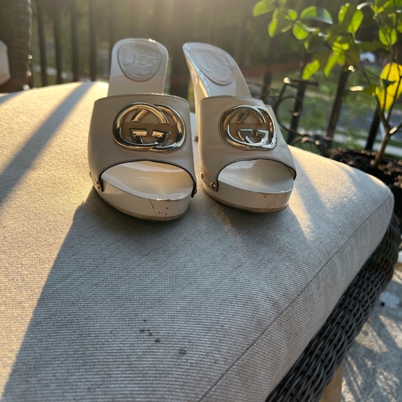 Gucci beige hi heel slide in sandals size 8 - Picture 4 of 12